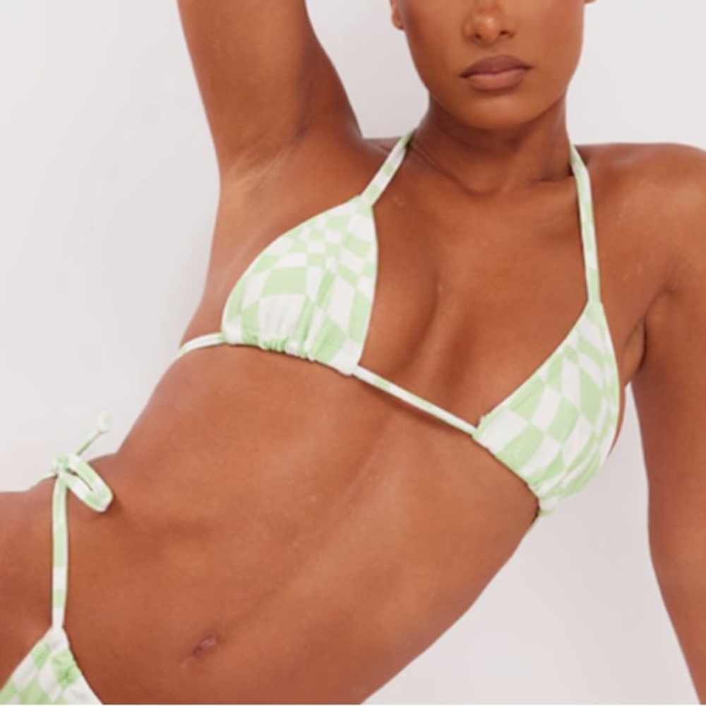 Green Wavy Check triangle bikini top size 10 NWT